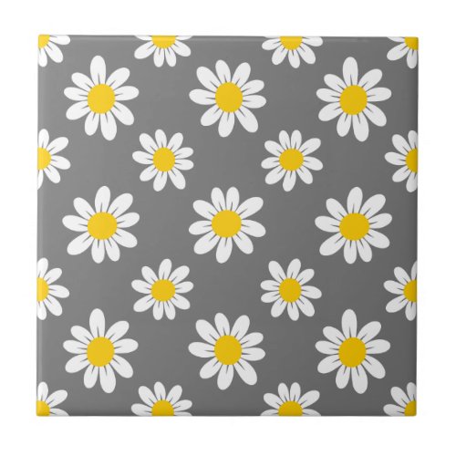 White Yellow Daisies Ceramic Tile