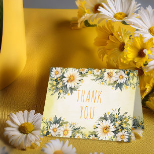 White   Yellow Daisies Floral Baby Shower Letterpress Thank You Card