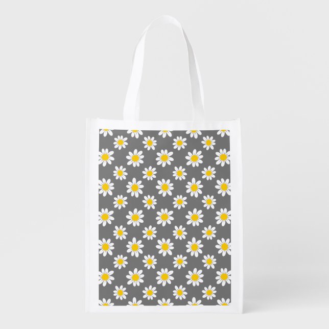 White Yellow Daisies Grocery Bag (Front)