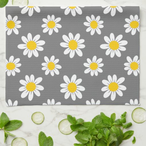 White Yellow Daisies Kitchen Towel Zazzle