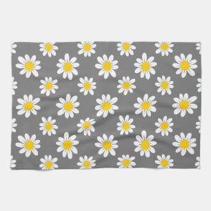 White Yellow Daisies Kitchen Towel