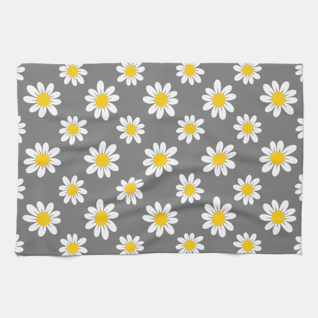 White Yellow Daisies Kitchen Towel (Horizontal)
