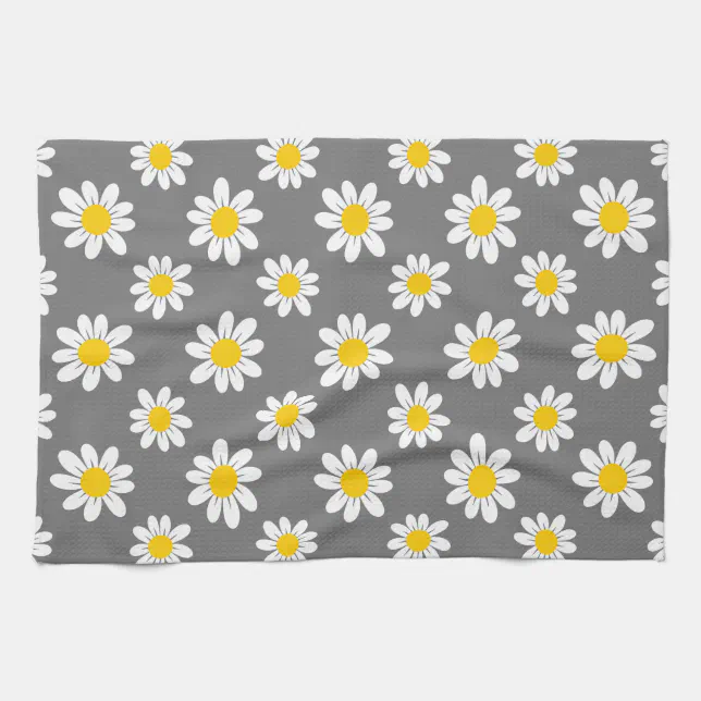 White Yellow Daisies Kitchen Towel Zazzle