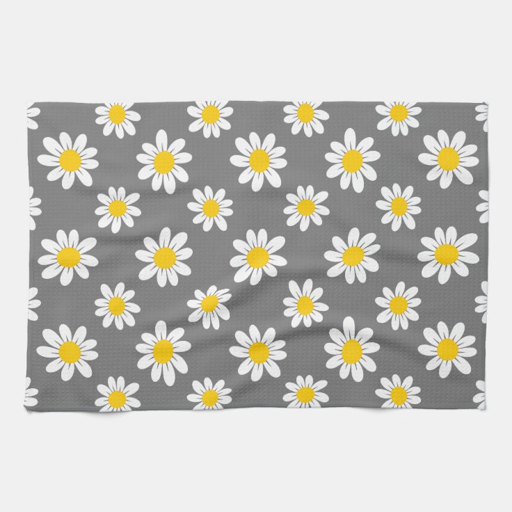 White Yellow Daisies Kitchen Towel Zazzle