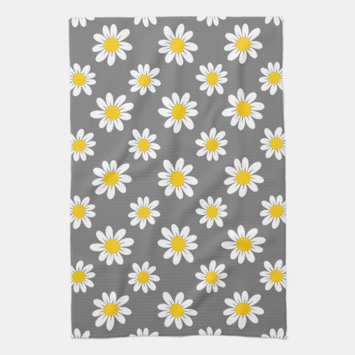 White Yellow Daisies Kitchen Towel Zazzle