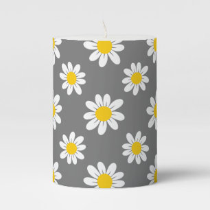 White Yellow Daisies Pillar Candle