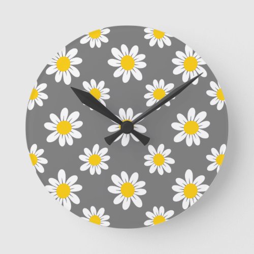 White Yellow Daisies Round Clock