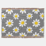 White Yellow Daisies Throw Blanket