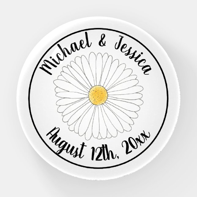 White Yellow Daisy Blossom Flower Floral Wedding Paperweight (Front)