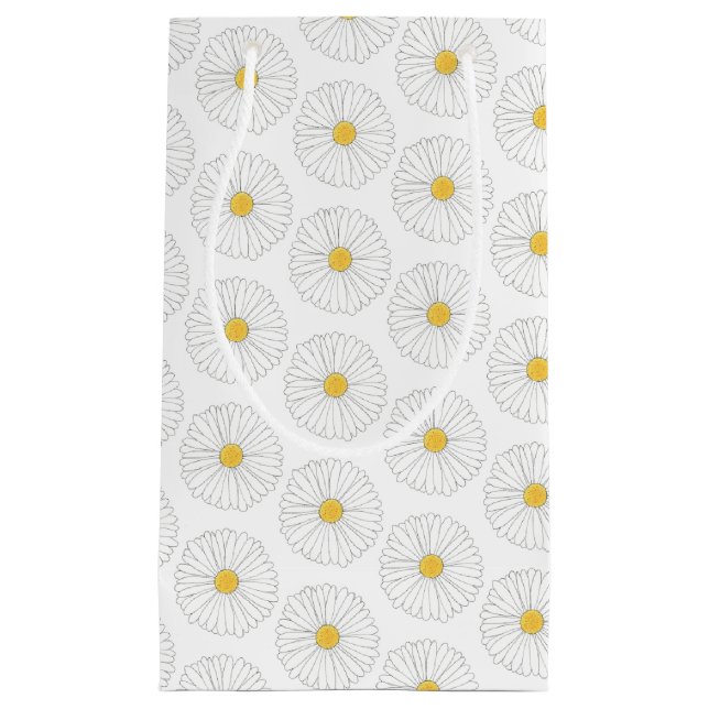 White Yellow Daisy Blossom Flower Garden Spring Small Gift Bag (Front)