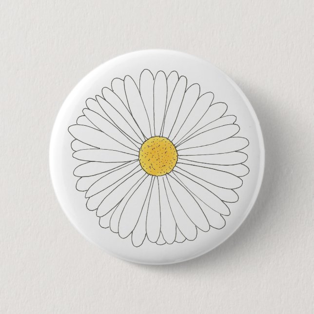 White Yellow Daisy Flower Floral Garden Party Button (Front)