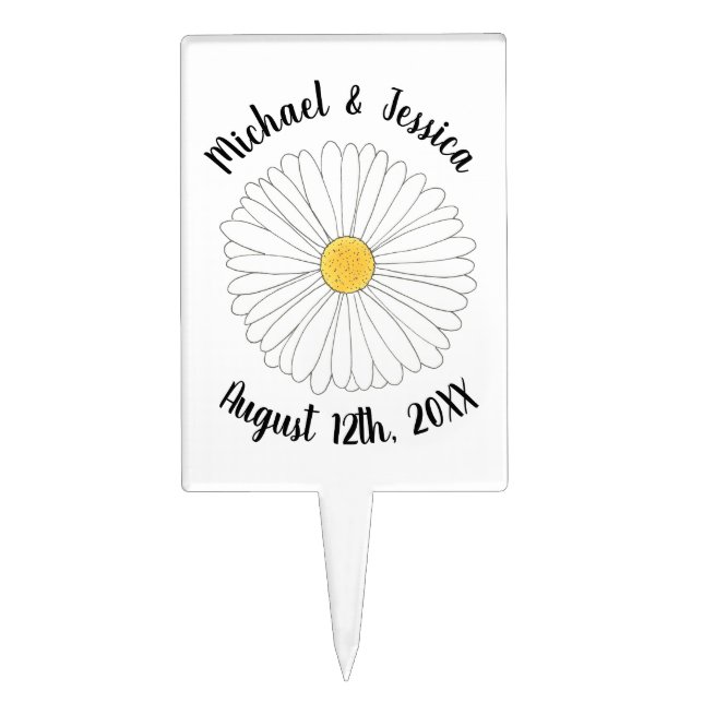 White Yellow Daisy Flower Floral Garden Party Cake Topper (Front)