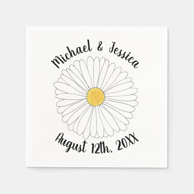 White Yellow Daisy Flower Floral Garden Party Napkins (Front)