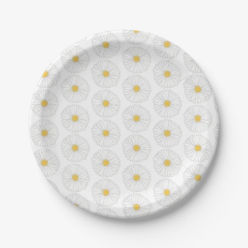 White Yellow Daisy Flower Floral Garden Party Paper Plates