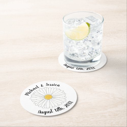 White Yellow Daisy Flower Floral Garden Party Round Paper Coaster