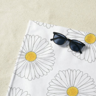 White Yellow Daisy Flower Floral Garden Print Beach Towel