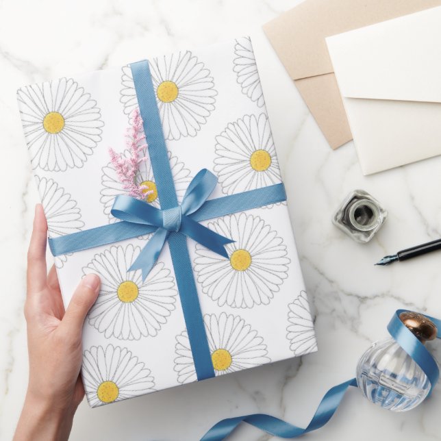 White Yellow Daisy Flower Floral Garden Print Wrapping Paper (Gifting)