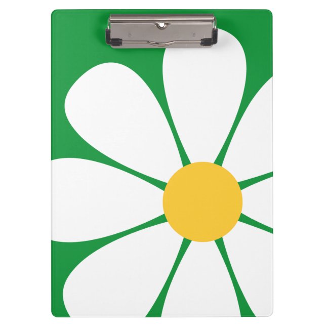 White & Yellow Daisy Flower on Kelly Green Clipboard (Front)