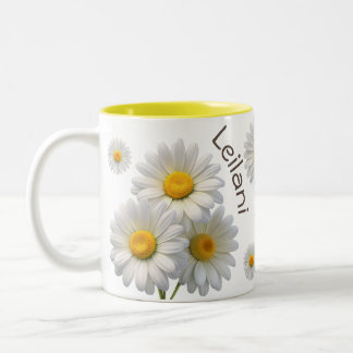 White & Yellow Daisy Personalized Bliss Two-Tone Coffee Mug