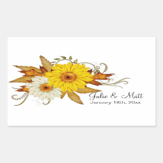 White & Yellow Fall Season Flowers Wedding Rectangular Sticker