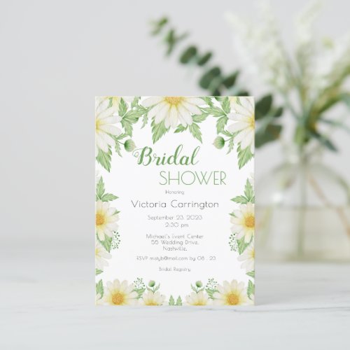 White Yellow Floral Daisies Bridal Shower Postcard