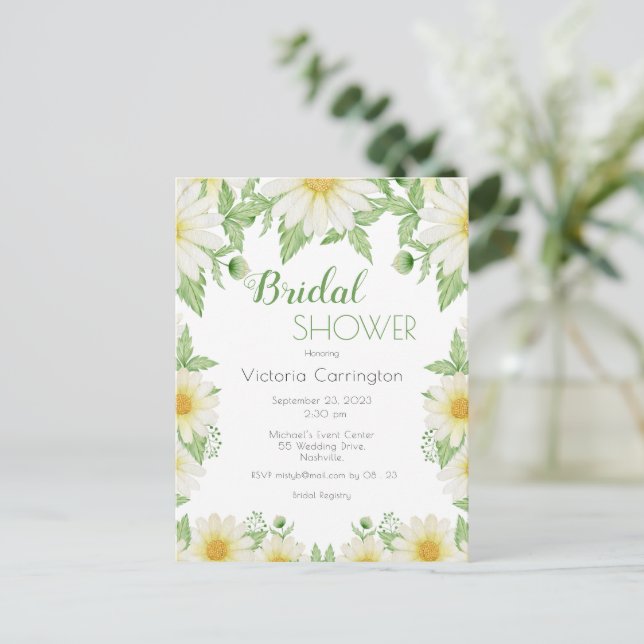White Yellow Floral Daisies Bridal Shower Postcard (Standing Front)