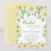 White Yellow Floral Daisies Script Bridal Shower