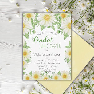 White Yellow Floral Daisies Script Bridal Shower Invitation