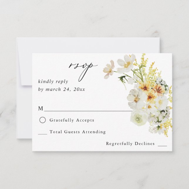White & Yellow Floral no Meal RSVP (Front)