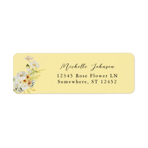 White  Yellow Floral Return Address Label 4 Yello