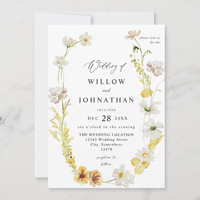 White & Yellow Floral Wedding 2 Invitation (Front)