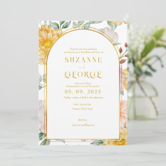 White Yellow Flower Arch Wedding Invitation 