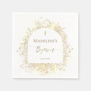 white yellow flowers Baptism Napkins