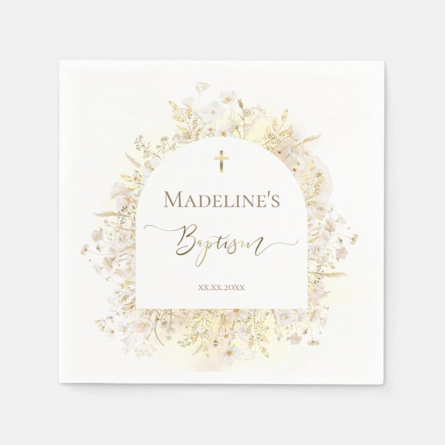 white yellow flowers Baptism  Napkins (Front)
