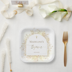 white yellow flowers Baptism  Paper Plates