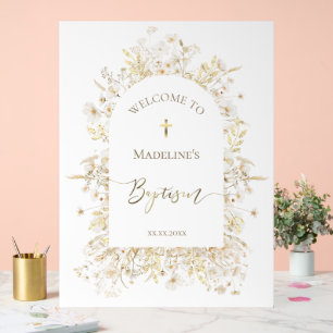 white yellow flowers Baptism welcome Acrylic Sign
