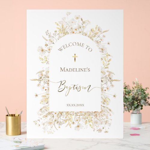 white yellow flowers Baptism welcome Acrylic Sign
