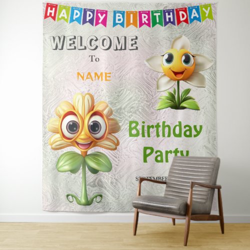 White Yellow Flowers Birthday Party Backdrop