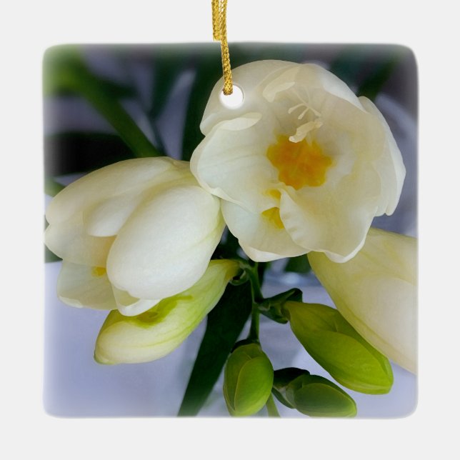 white yellow freesia ceramic ornament (Front)