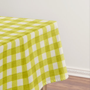 White & Yellow Gingham Pattern Cotton Checkered Tablecloth