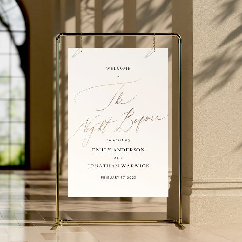 White Yellow Gold Calligraphy Rehearsal Dinner Poster