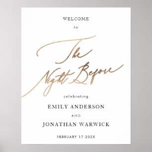 White Yellow Gold Calligraphy Rehearsal Dinner Poster