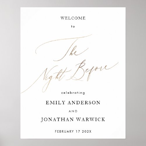 White Yellow Gold Calligraphy Rehearsal Dinner Poster