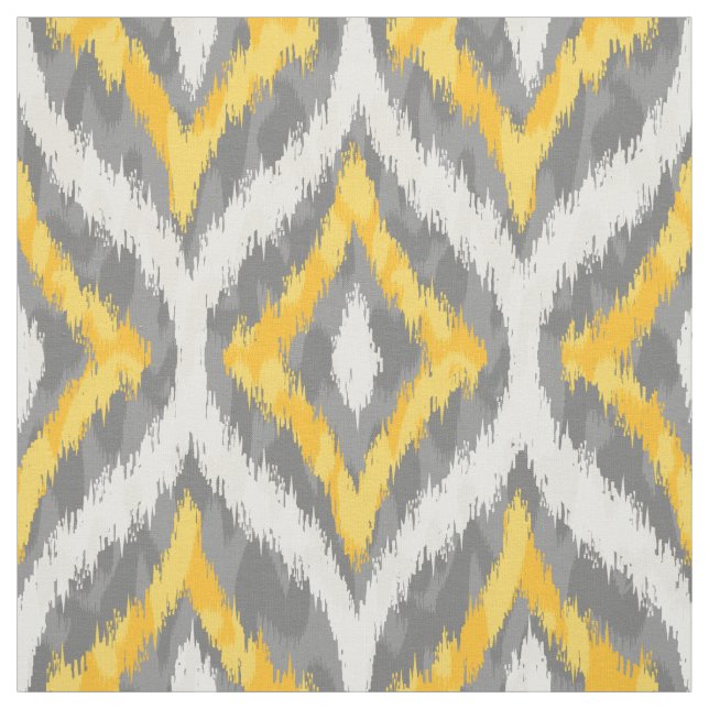 White & Yellow & Gray Quatrefoil Ikat Pattern Fabric (Swatch)