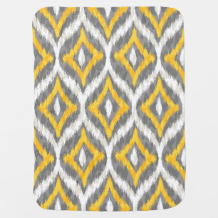 White & Yellow & Gray Quatrefoil Ikat Pattern Swaddle Blanket