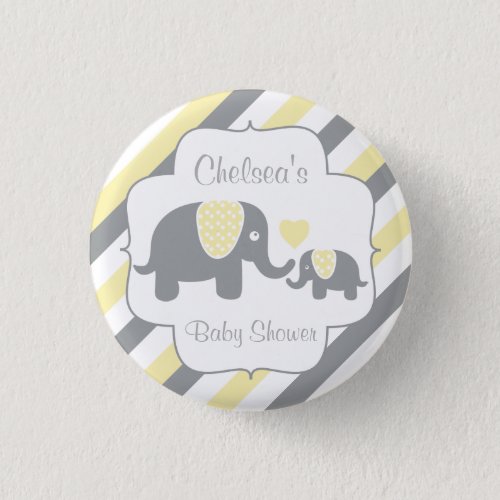 White Yellow  Gray Stripe Elephants Baby Shower Pinback Button