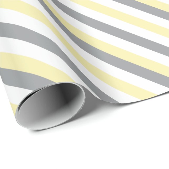 White, Yellow & Gray Stripes Wrapping Paper (Roll Corner)