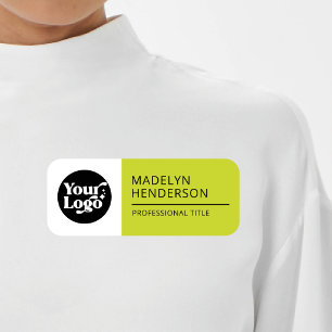 White Yellow Green Business Logo Employee Magnetic Name Tag