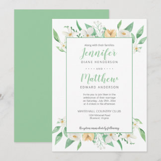 White, Yellow, Green Floral Framed Wedding Invitation