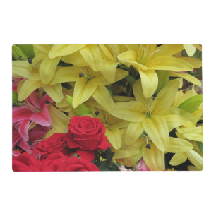 white + yellow, green + purple, flower + blossom, placemat